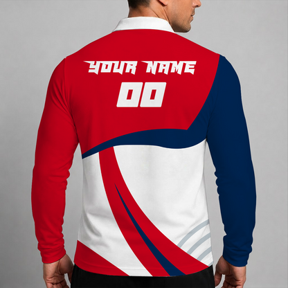 [SUPER SALE] NEW CUSTOMIZED NHL18 CBJ COLUMBUS BLUE JACKETS MEN LONG SLEEVE POLO