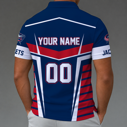 LIMITED EDITION - NEW CUSTOMIZED NHL18 CBJ COLUMBUS KHAKI JACKETS POLO SHIRT