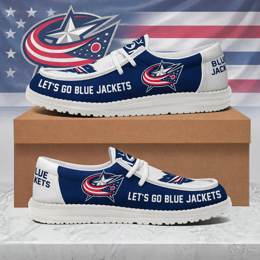 LIMITED EDITION - NEW CUSTOMIZED NHL18 CBJ COLUMBUS BLUE JACKETS LOAFER SHOES