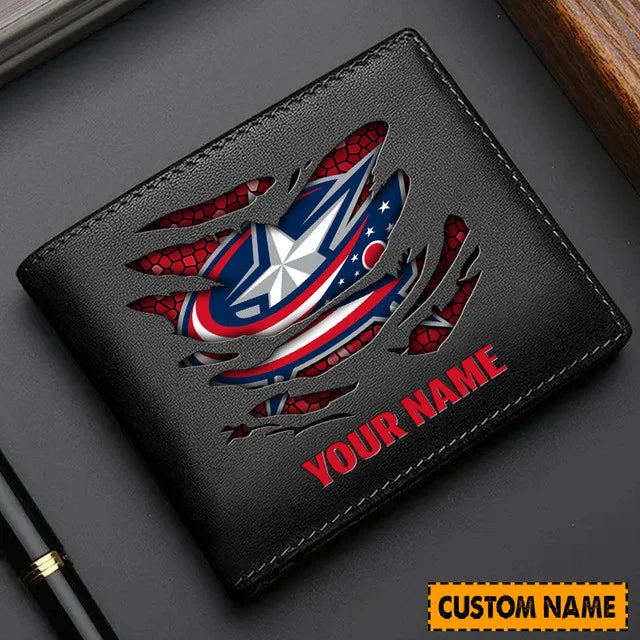LIMITED EDITION - NEW CUSTOMIZED NHL18 CBJ COLUMBUS BLUE JACKETS LEATHER WALLET