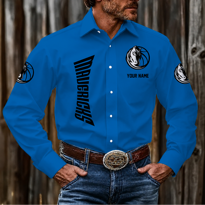 LIMITED EDITION - NEW CUSTOMIZED NBA18 DMA DALLAS MAVERICKS MEN'S LONG SLEEVE BUTTON-UP SHIRT