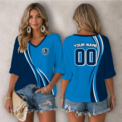 LIMITED EDITION - NEW CUSTOMIZED NBA18 DMA DALLAS MAVERICKS WOMEN'S HEART V-NECK LONG SLEEVE SHIRT