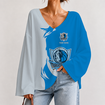 [HOT DEAL] NEW CUSTOMIZED NBA18 DMA DALLAS MAVERICKS V-NECK LONG SLEEVED CROP TOP