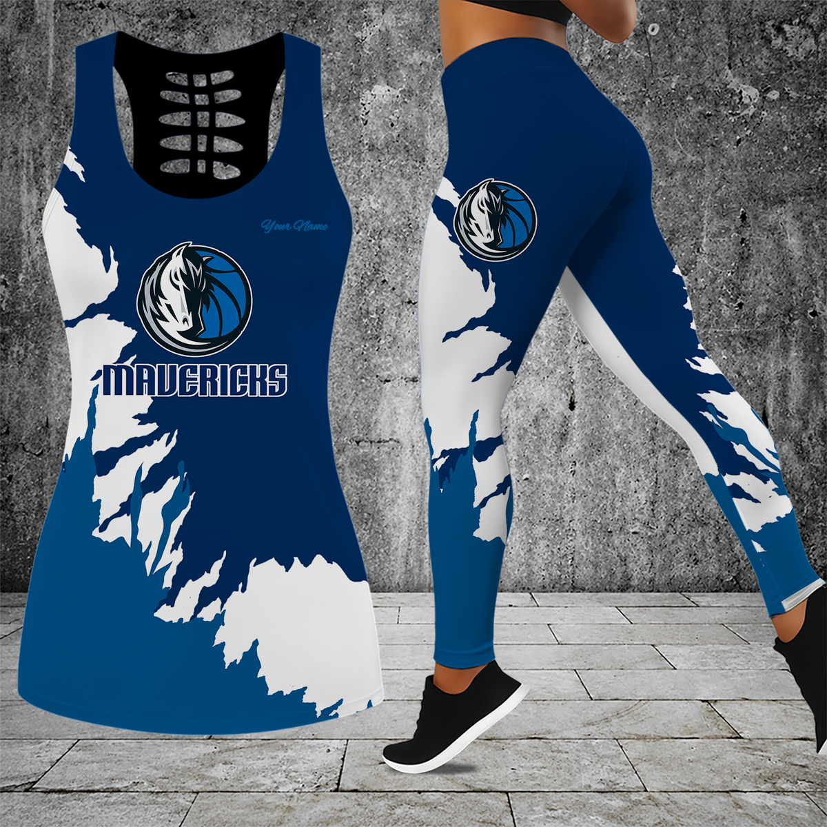 [HOT DEAL] NEW CUSTOMIZED NBA18 DMA DALLAS MAVERICKS HOLLOW TANK TOP & LEGGINGS SET