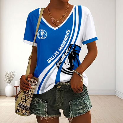 LIMITED EDITION - NEW CUSTOMIZED NBA18 DMA DALLAS MAVERICKS V-NECK FEMALE SHIRT