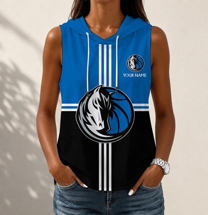 LIMITED EDITION - NEW CUSTOMIZED NBA18 DMA DALLAS MAVERICKS WOMEN'S SLEEVELESS HOODED POCKET TANK TOP