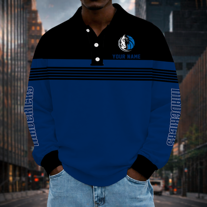 ELITE EDITION - NEW CUSTOMIZED NBA18 DMA DALLAS MAVERICKS MEN LONG SLEEVE POLO