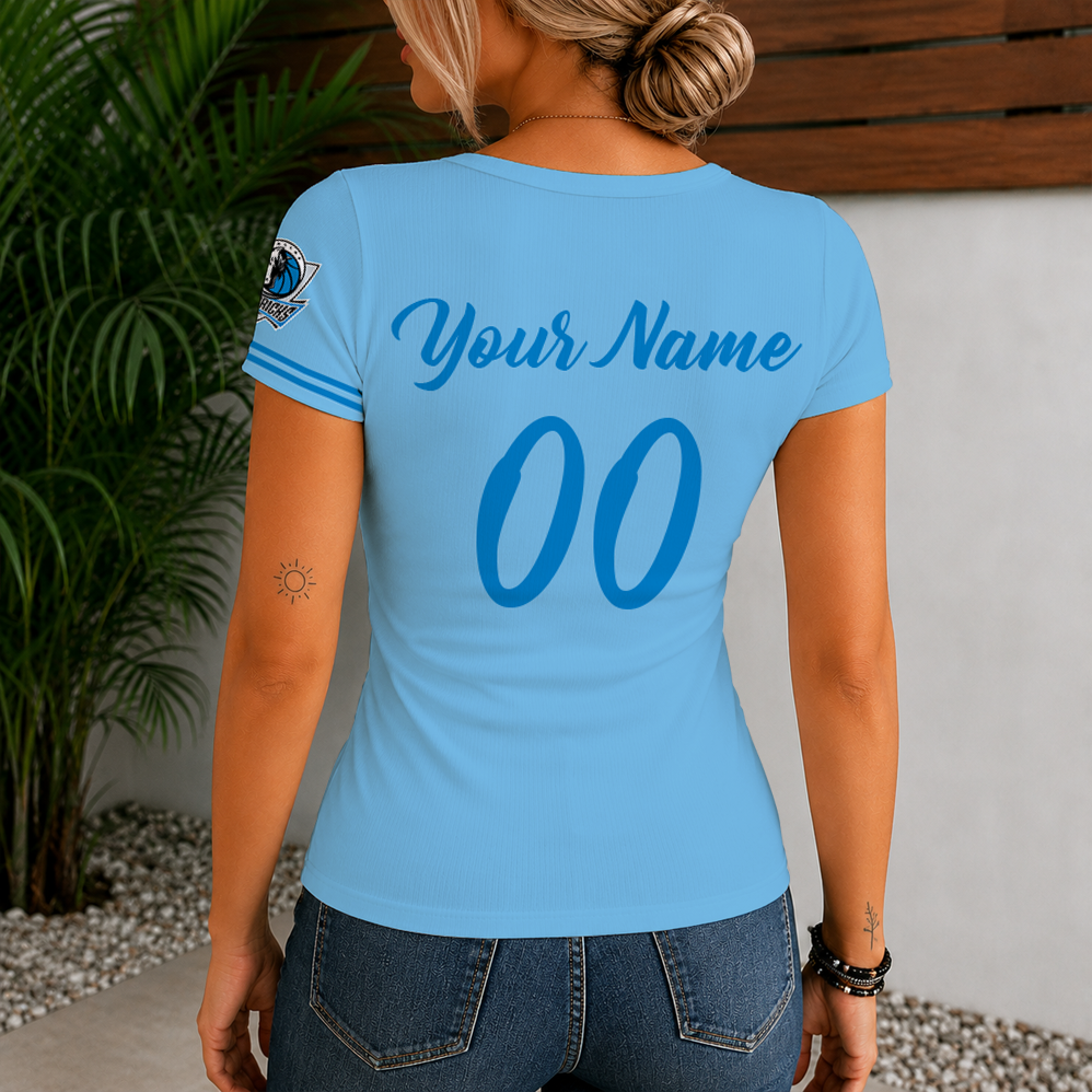 [HOT DEAL] NEW CUSTOMIZED NBA18 DMA DALLAS MAVERICKS  WOMEN'S SHORT SLEEVE HENLEY T-SHIRT