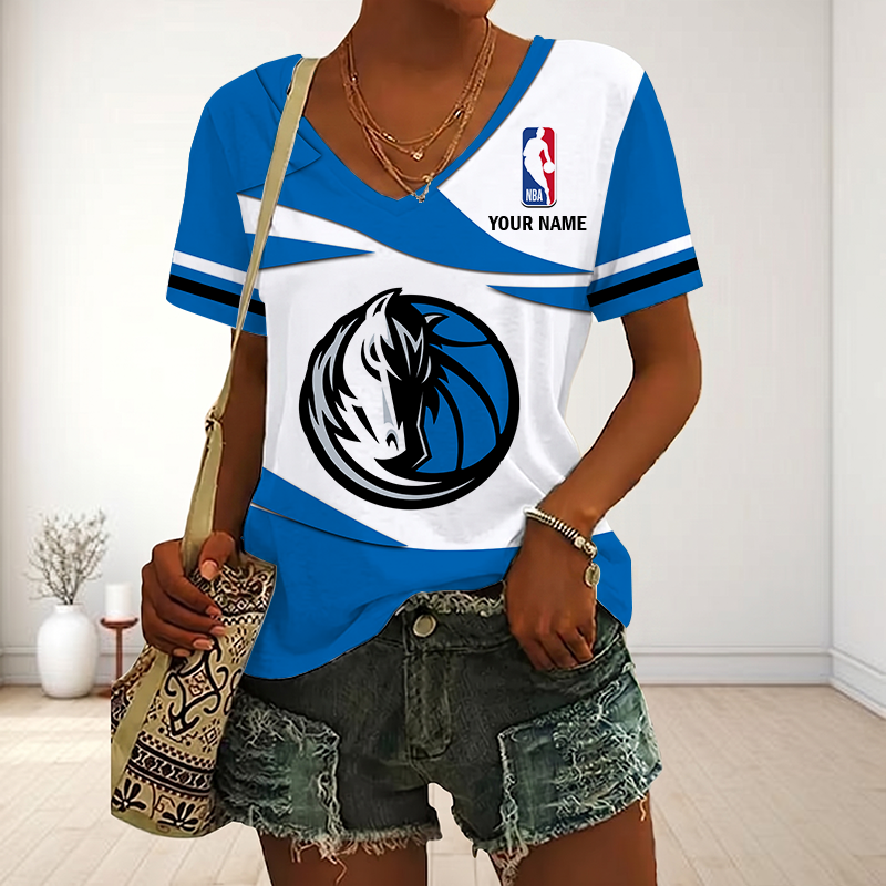 LIMITED EDITION - NEW CUSTOMIZED NBA18 DMA DALLAS MAVERICKS V-NECK FEMALE SHIRT