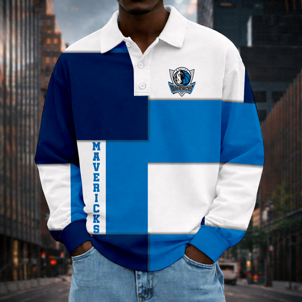 LIMITED EDITION - NEW CUSTOMIZED NBA18 DMA DALLAS MAVERICKS MEN LONG SLEEVE POLO