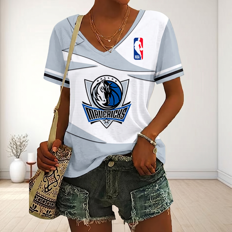 LIMITED EDITION - NEW CUSTOMIZED NBA18 DMA DALLAS MAVERICKS V-NECK FEMALE SHIRT