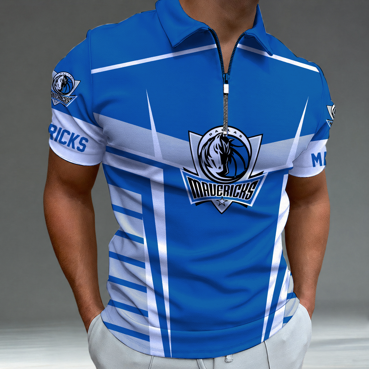 [HOT DEAL] NEW CUSTOMIZED NBA18 DMA DALLAS MAVERICKS ZIP POLO SHIRT