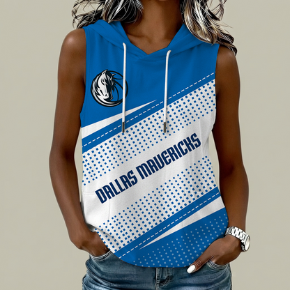 [HOT DEAL] NEW CUSTOMIZED NBA18 DMA DALLAS MAVERICKS  WOMEN'S SLEEVELESS HOODED POCKET TANK TOP