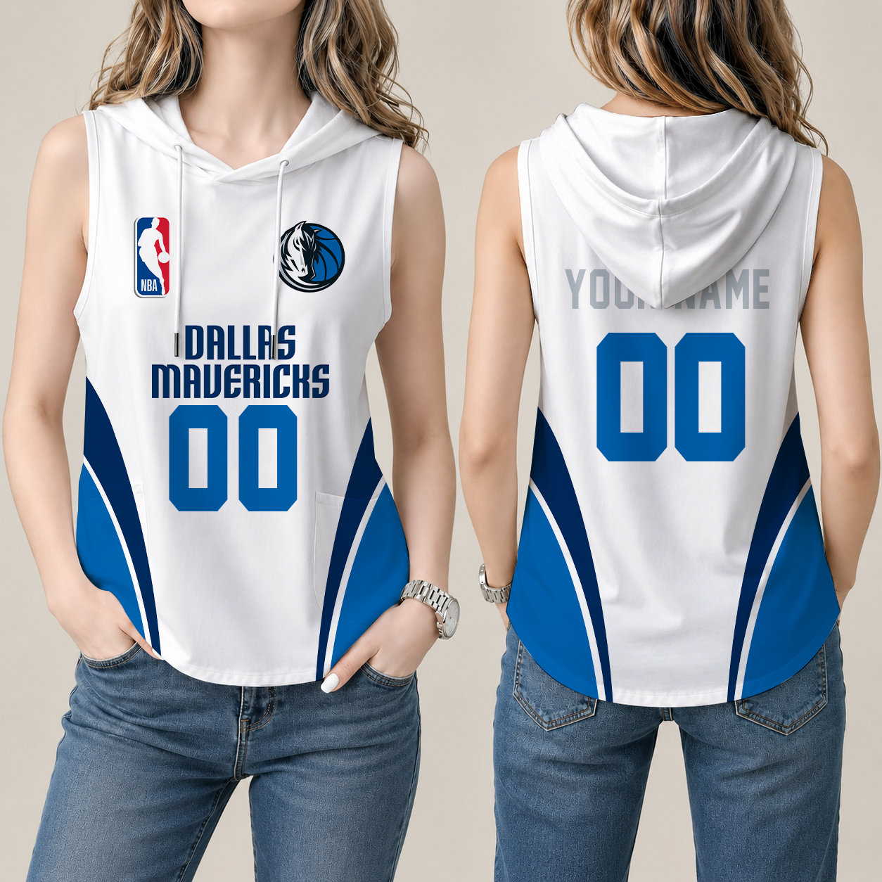 [HOT DEAL] NEW CUSTOMIZED NBA18 DMA DALLAS MAVERICKS  WOMEN'S SLEEVELESS HOODED POCKET TANK TOP
