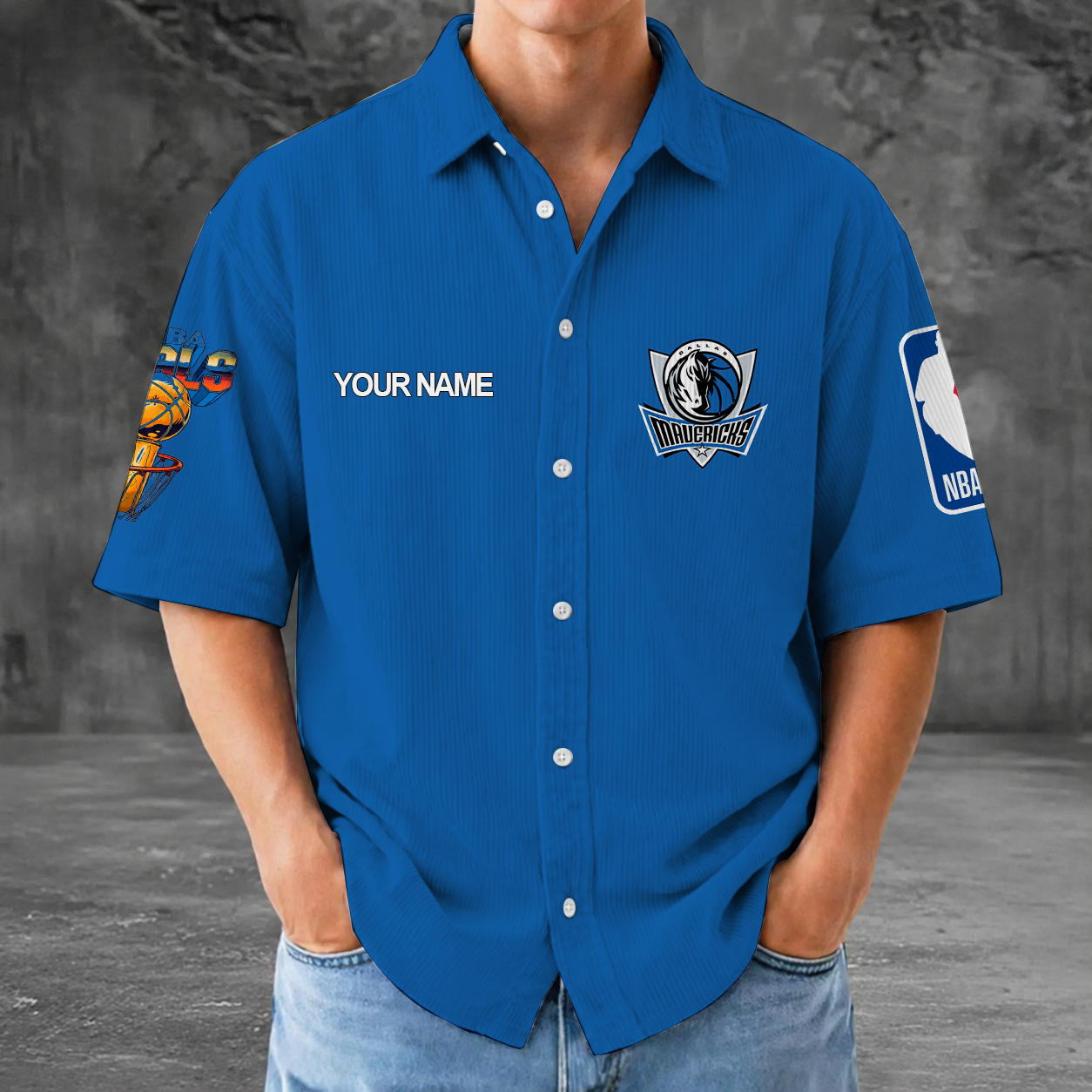 [HOT DEAL] NEW CUSTOMIZED NBA18 DMA DALLAS MAVERICKS SEERSUCKER BUTTON SHIRT