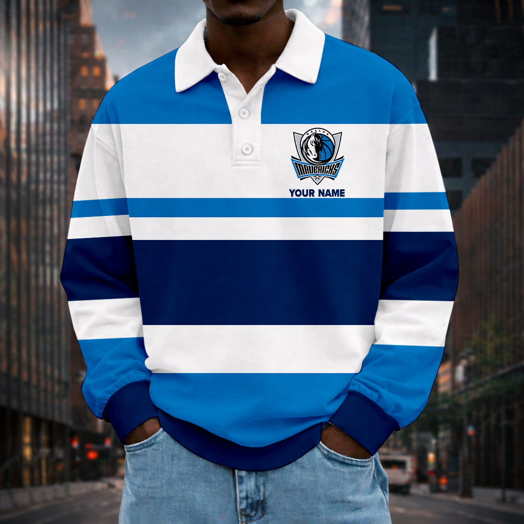 LIMITED EDITION - NEW CUSTOMIZED NBA18 DMA DL MAVERICKS MEN LONG SLEEVE POLO