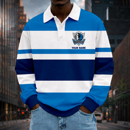 LIMITED EDITION - NEW CUSTOMIZED NBA18 DMA DL MAVERICKS MEN LONG SLEEVE POLO