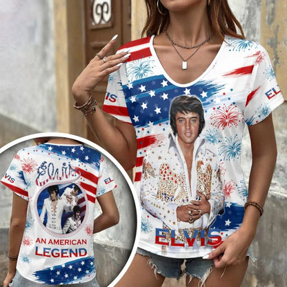 [FAN FAVORITE] NEW CUSTOMIZED ELVIS PRESLEY V-NECK FEMALE SHIRT