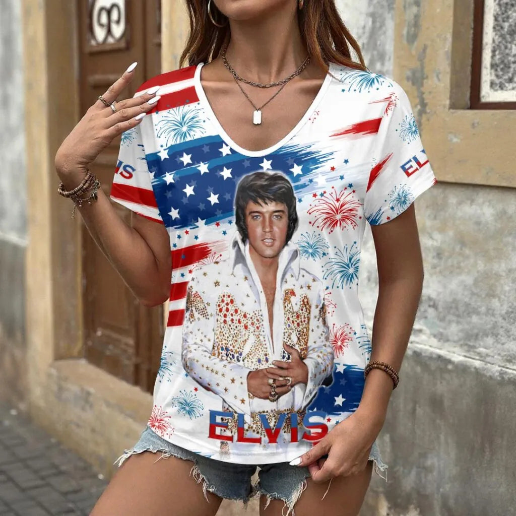 [FAN FAVORITE] NEW CUSTOMIZED ELVIS PRESLEY V-NECK FEMALE SHIRT