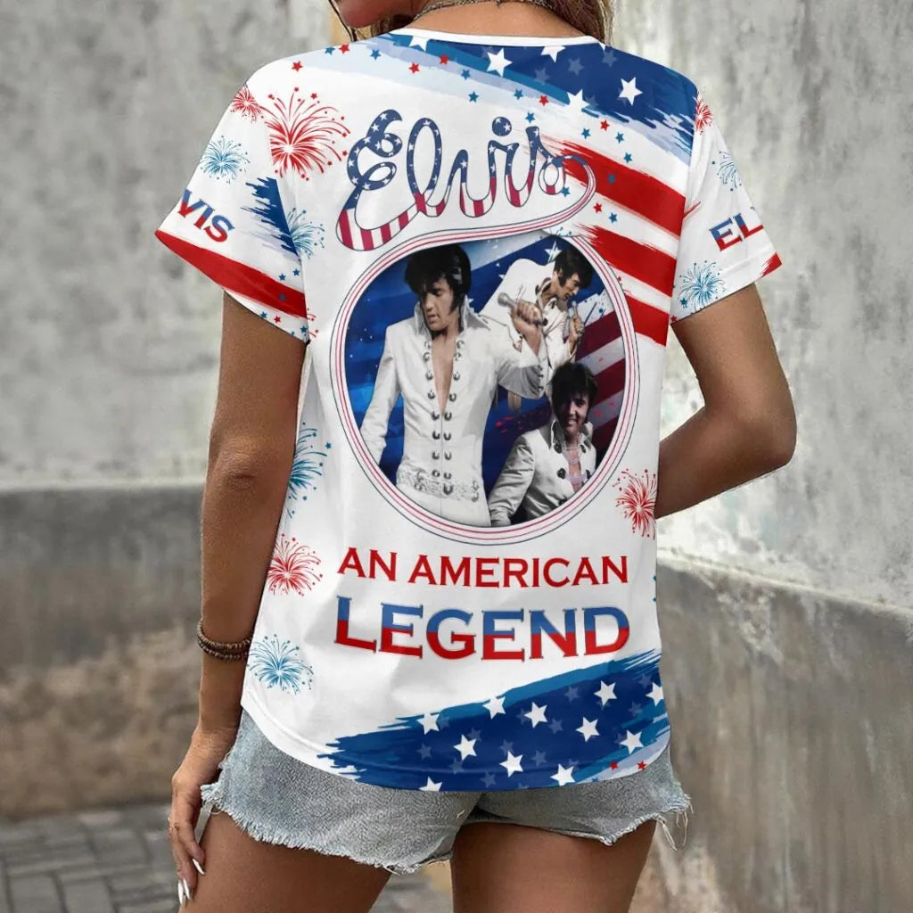 [FAN FAVORITE] NEW CUSTOMIZED ELVIS PRESLEY V-NECK FEMALE SHIRT