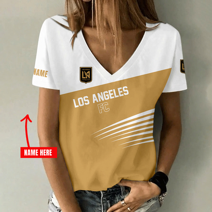 [FAN EXCLUSIVE] NEW CUSTOMIZED MLS18 LAF LOS ANGELES FC V-NECK FEMALE SHIRT