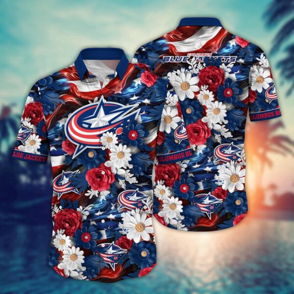 VIRAL EDITION - NEW CUSTOMIZED NHL18 CBJ COLUMBUS BLUE JACKETS INDEPENDENCE DAY UNISEX HAWAIIAN SHIRT
