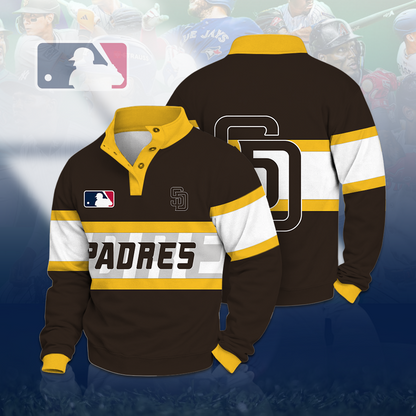 LIMITED EDITION - NEW CUSTOMIZED MLB18 SDP SAN DIEGO PADRES BUTTON QUARTER PLACKET SWEATSHIRT