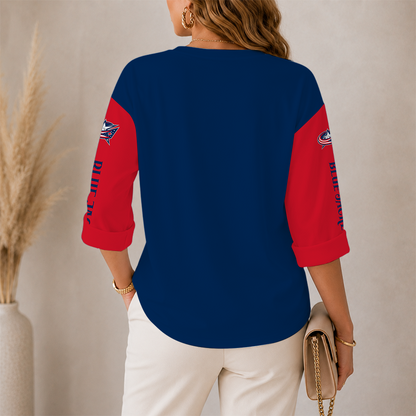 [SUPER SALE] NEW CUSTOMIZED NHL18 CBJ COLUMBUS BLUE JACKETS WOMEN'S HEART V-NECK LONG SLEEVE SHIRT