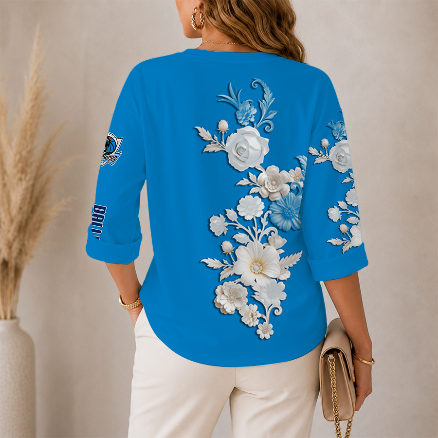 [HOT DEAL] NEW CUSTOMIZED NBA18 DMA DALLAS MAVERICKS WOMEN'S V-NECK LONG SLEEVE SHIRT