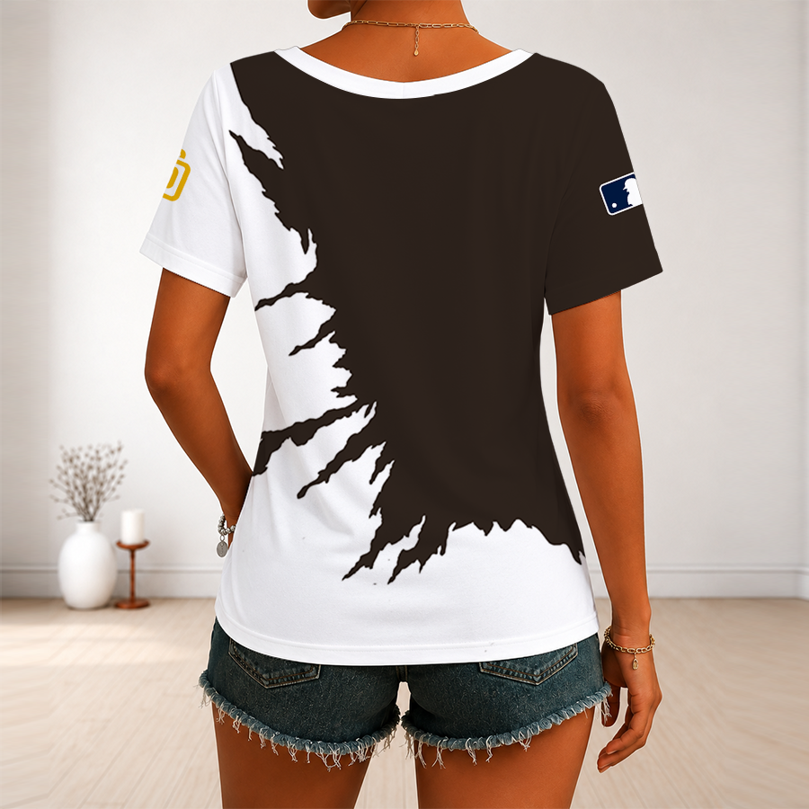 [FLASH SALE] NEW CUSTOMIZED MLB18 SDP SAN DIEGO PADRES V-NECK FEMALE SHIRT
