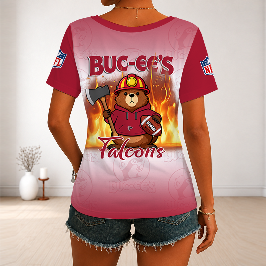 [SPECIAL OFFER] NEW CUSTOMIZED NFL18 ATF ATLANTA FALCONS BUC-EE'S V-NECK FEMALE SHIRT