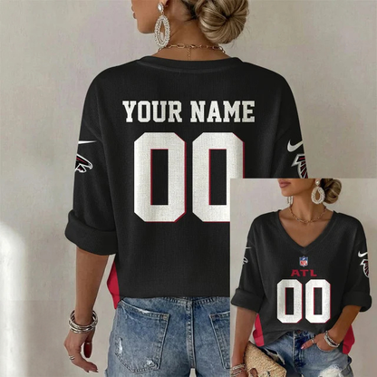 ELITE EDITION - NEW CUSTOMIZED NFL18 ATF ATLANTA FALCONS WOMEN'S HEART V-NECK LONG SLEEVE SHIRT