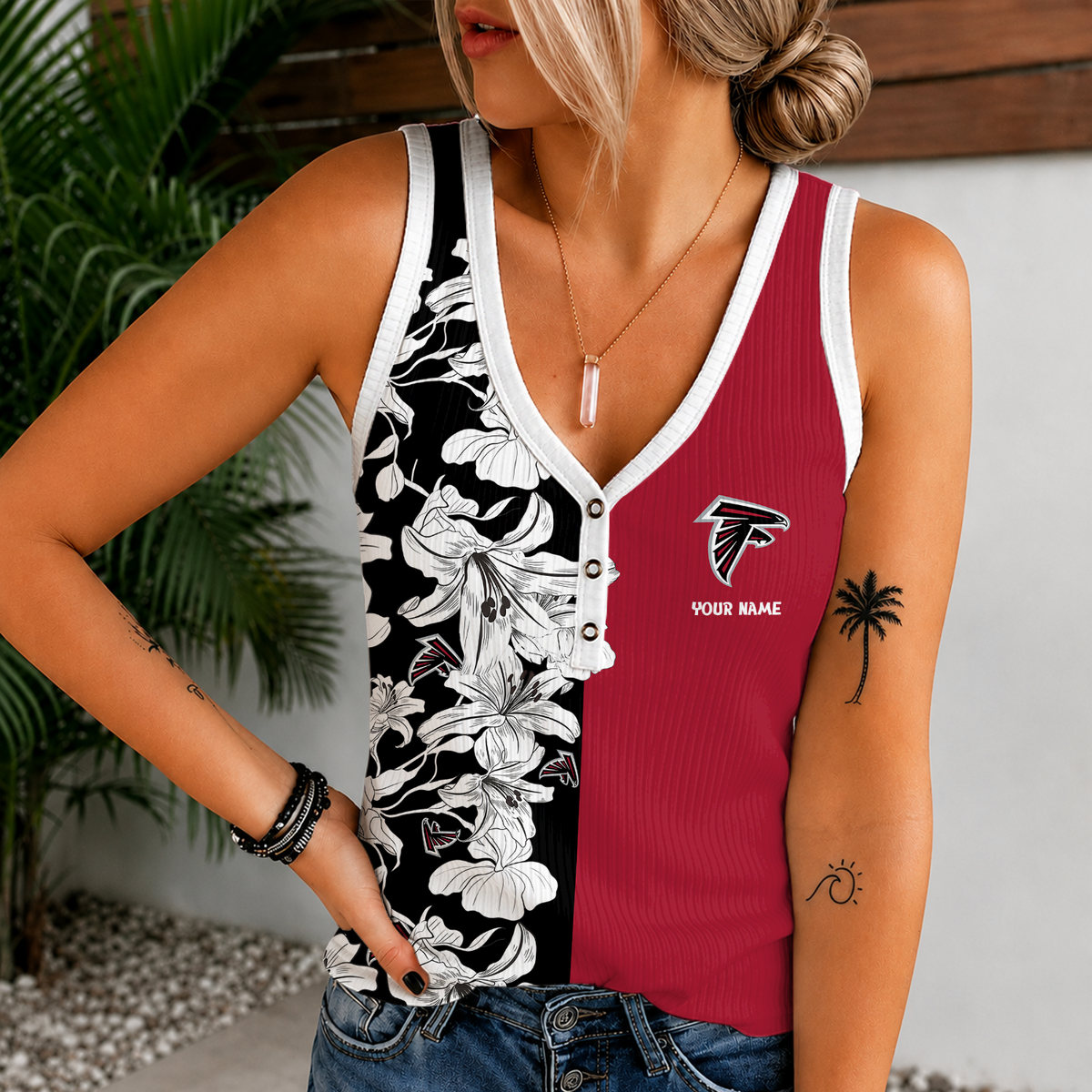 [SPECIAL OFFER] NEW CUSTOMIZED NFL18 ATF ATLANTA FALCONS WOMEN'S V-NECK TANK TOP