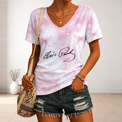 [FAN FAVORITE] NEW CUSTOMIZED ELVIS PRESLEY V-NECK FEMALE SHIRT