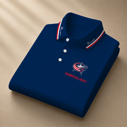 [SUPER SALE] NEW CUSTOMIZED NHL18 CBJ COLUMBUS BLUE JACKETS POLO SHIRT