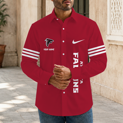 [SPECIAL OFFER] NEW CUSTOMIZED NFL18 ATF ATLANTA FALCONS MEN'S LONG SLEEVE BUTTON-UP SHIRT