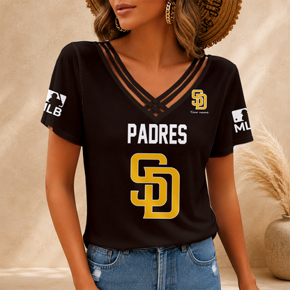 [FLASH SALE] NEW CUSTOMIZED MLB18 SDP SAN DIEGO PADRES V-NECK SHIRT