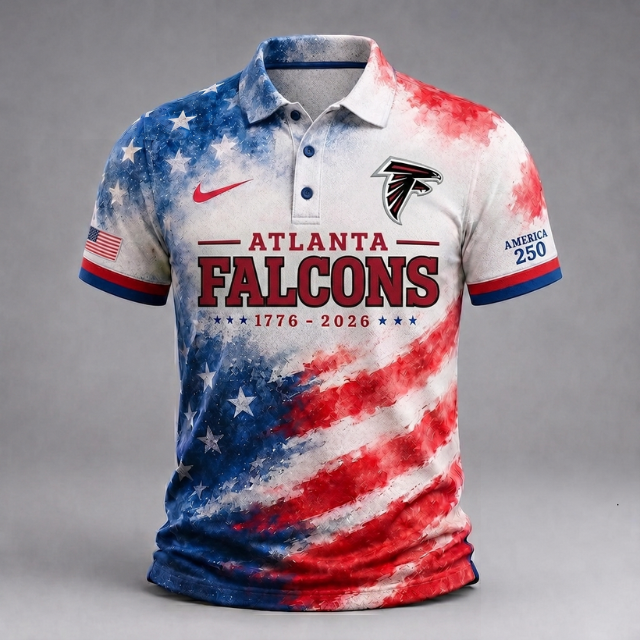 MEGA SALE - NEW CUSTOMIZED NFL18 ATF ATLANTA FALCONS USA 250TH ANNIVERSARY POLO SHIRT, ZIP POLO SHIRT & T-SHIRTS