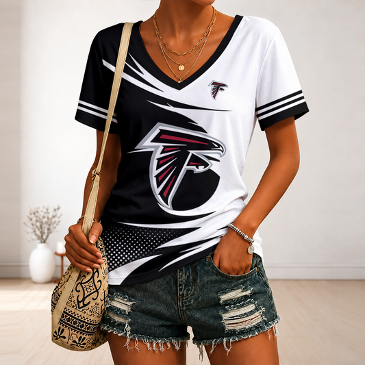 [SPECIAL OFFER] NEW CUSTOMIZED NFL18 ATF ATLANTA FALCONS V-NECK FEMALE SHIRT