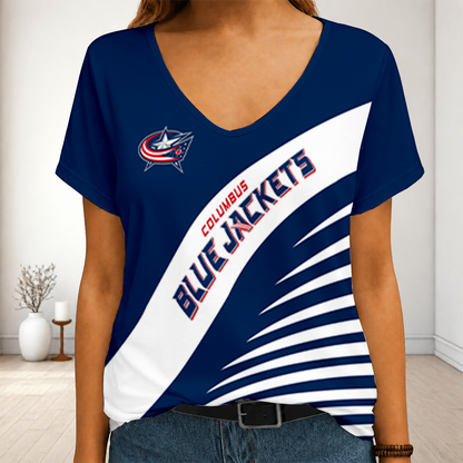 LIMITED EDITION - NEW CUSTOMIZED NHL18 CBJ COLUMBUS BLUE JACKETS V-NECK FEMALE SHIRT