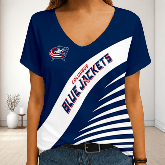 LIMITED EDITION - NEW CUSTOMIZED NHL18 CBJ COLUMBUS BLUE JACKETS V-NECK FEMALE SHIRT
