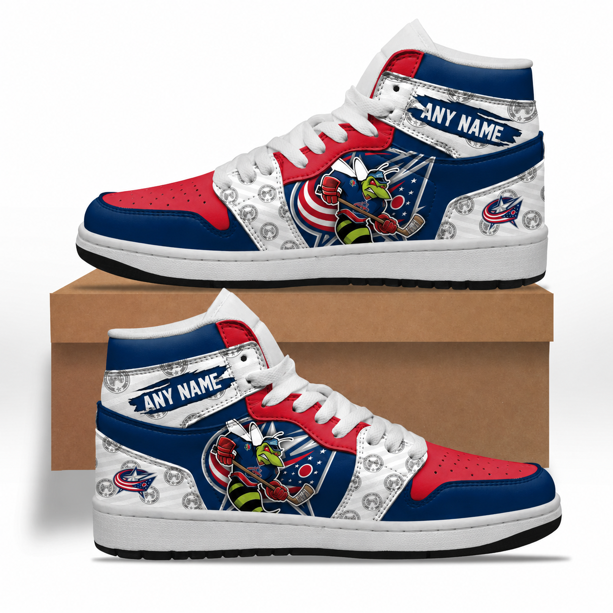 VIRAL EDITION - NEW CUSTOMIZED NHL18 CBJ COLUMBUS BLUE JACKETS AIR JORDAN SNEAKERS