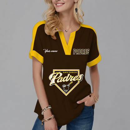 [FLASH SALE] NEW CUSTOMIZED MLB18 SDP SAN DIEGO PADRES V-NECK FEMALE SHIRT