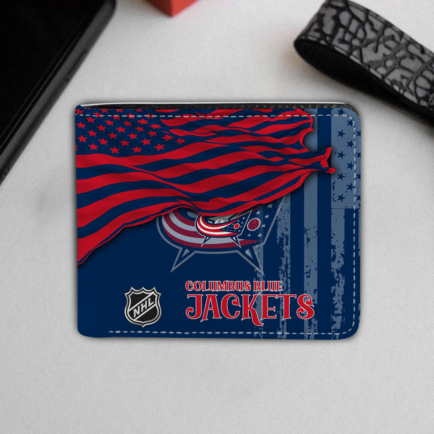 [SUPER SALE ] NEW CUSTOMIZED NHL18 CBJ COLUMBUS BLUE JACKETS LEATHER WALLET