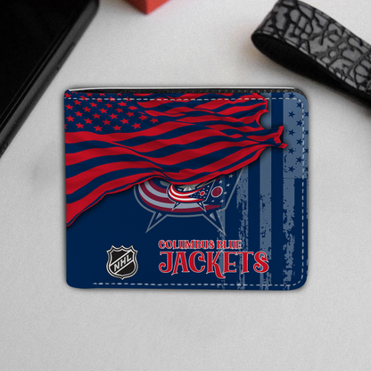 [SUPER SALE ] NEW CUSTOMIZED NHL18 CBJ COLUMBUS BLUE JACKETS LEATHER WALLET