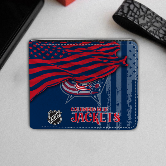 [SUPER SALE ] NEW CUSTOMIZED NHL18 CBJ COLUMBUS BLUE JACKETS LEATHER WALLET