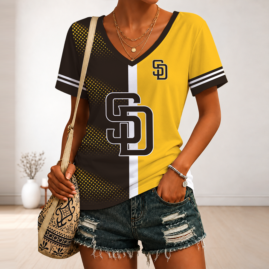LIMITED EDITION - NEW CUSTOMIZED MLB18 SDP SAN DIEGO PADRES V-NECK FEMALE SHIRT