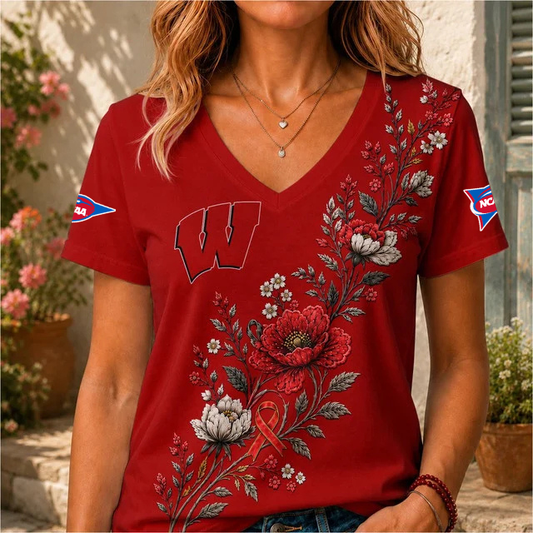 ELITE EDITION - NEW CUSTOMIZED NCAA FBS18 WSB WISCONSIN BADGERS V-NECK FEMALE SHIRT