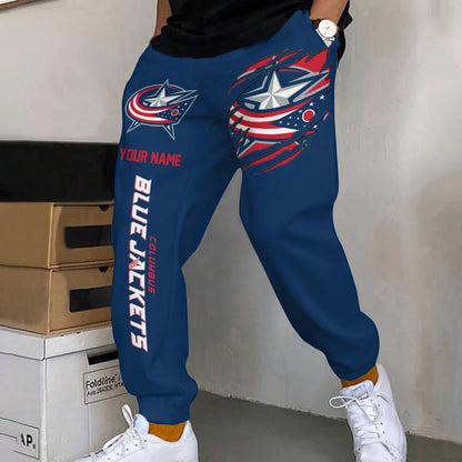 ELITE EDITION - NEW CUSTOMIZED NHL18 CBJ COLUMBUS BLUE JACKETS SWEATPANTS