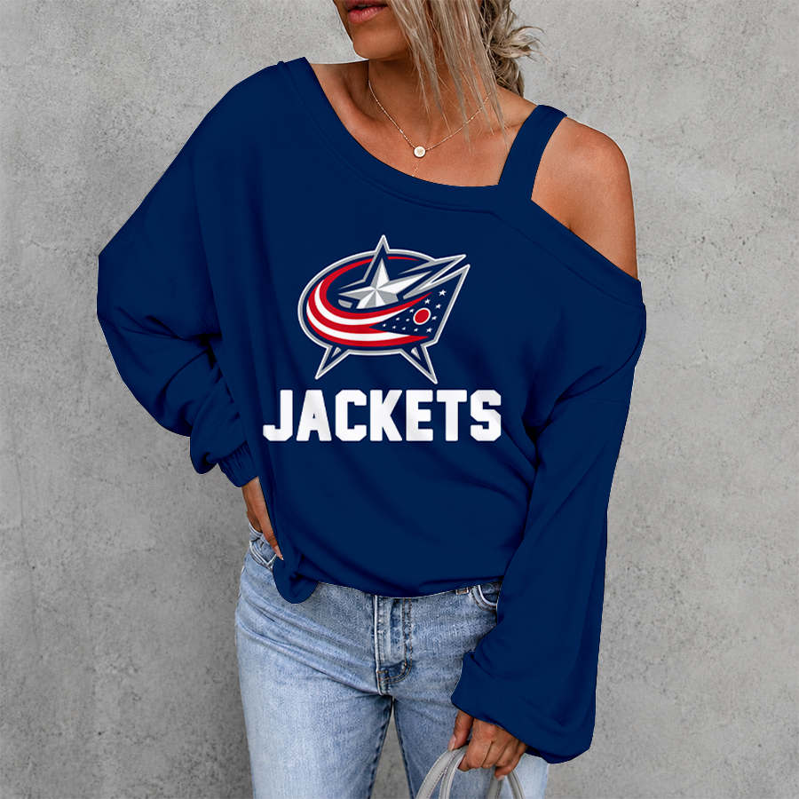 [SUPER SALE] NEW CUSTOMIZED NHL18 CBJ COLUMBUS BLUE JACKETS DROP SHOULDER SWEATSHIRT